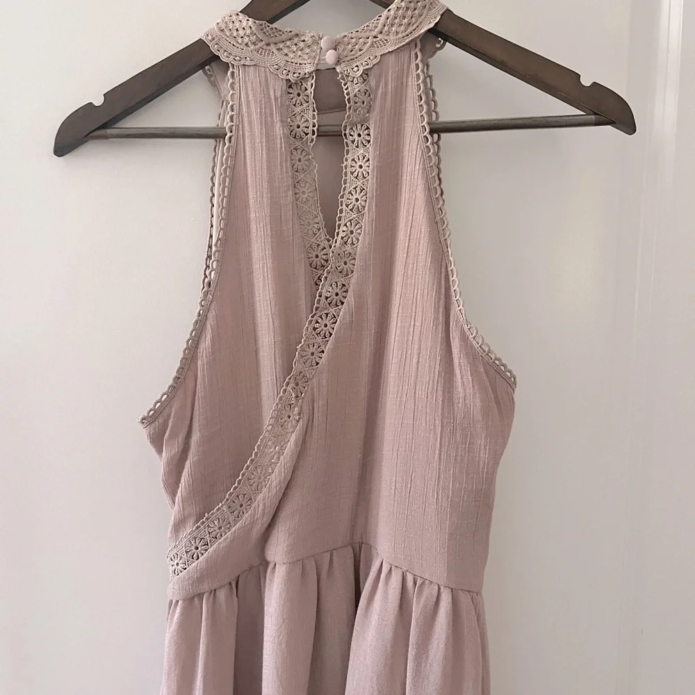 Elegant Mauve Sleeveless Halter Maxi Dress